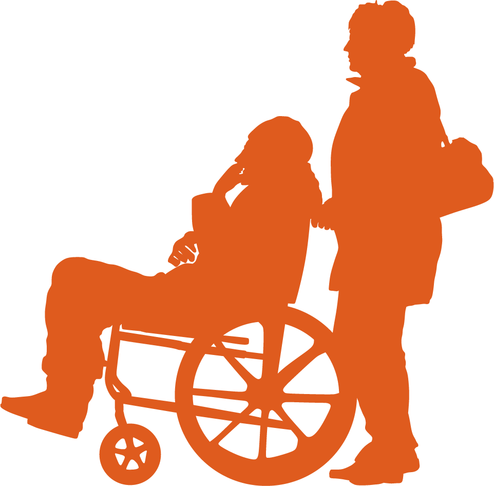 Old Wheelchair Orange - People Silhouette Elder Png (962x946), Png Download