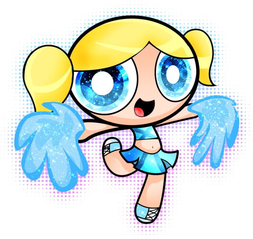 Cheer Drawing Cartoon - Powerpuff Girls Bubbles Cheerleader (876x912), Png Download