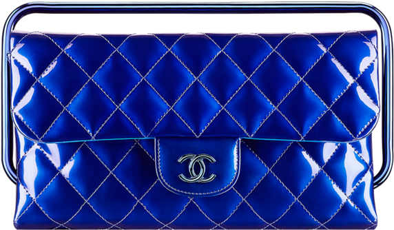 Chanel Blue Metallic Clutch Bag With Handle - Chanel Blue Bag Png (846x1080), Png Download