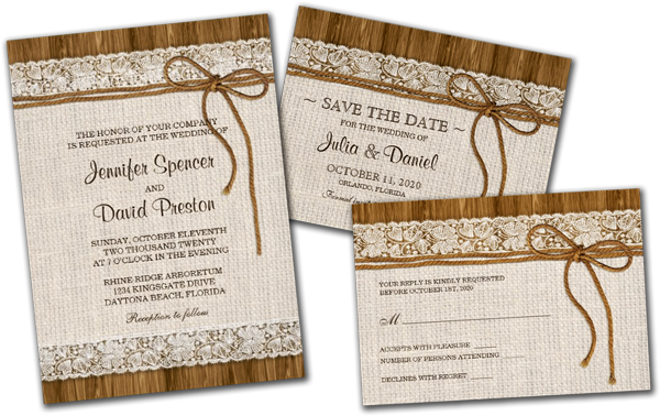 Rustic Burlap & Lace Wedding Reception Invitation (600x378), Png Download