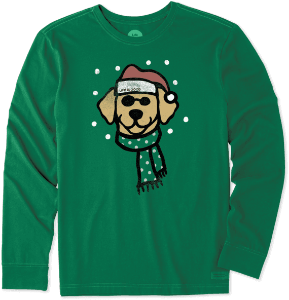 Men's Holiday Dog Long Sleeve Crusher - T-shirt (570x592), Png Download