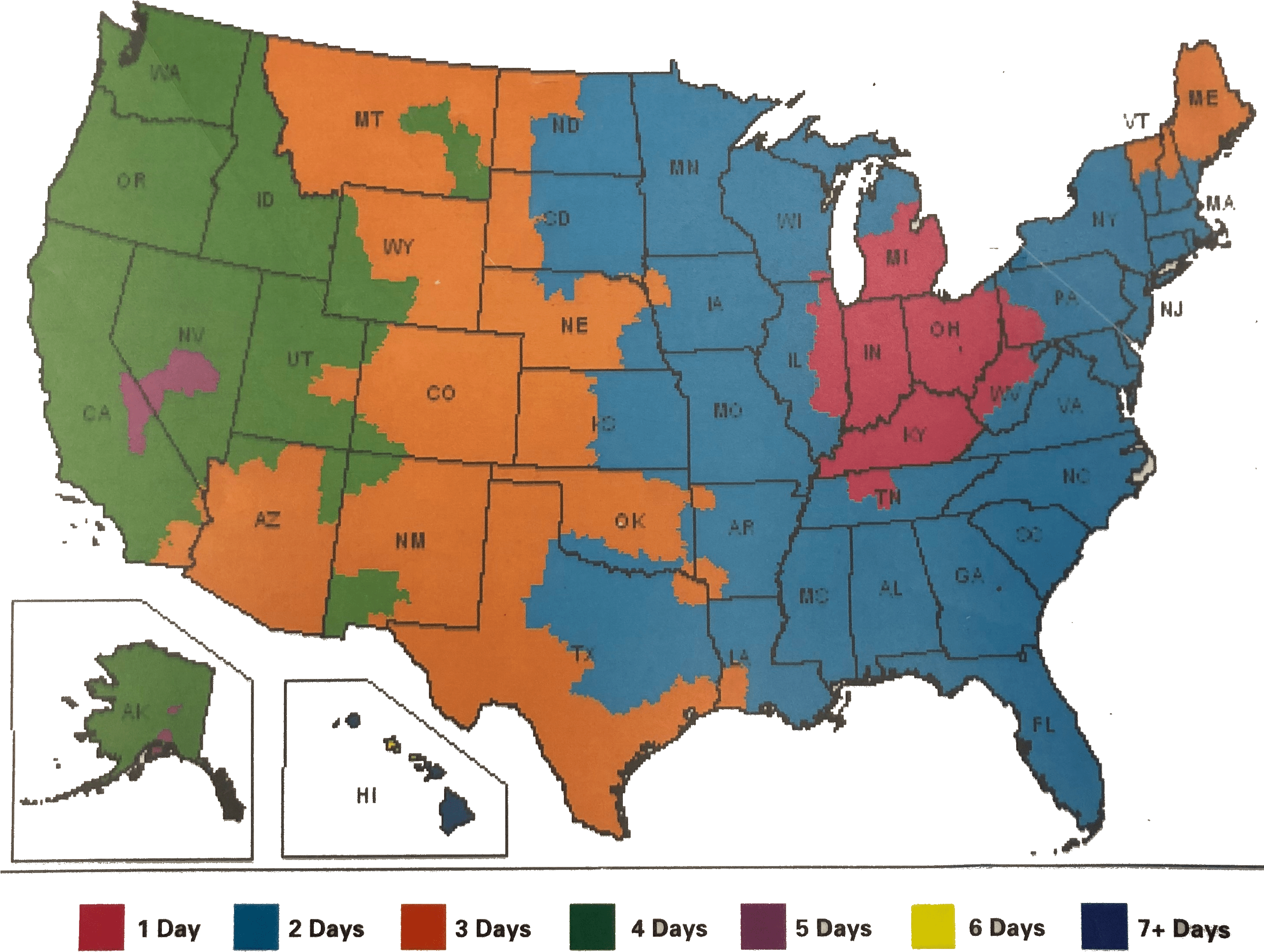 This Map Illustrates Service Schedules In Business - Fedex Shipping Map From Chicago (2911x2223), Png Download