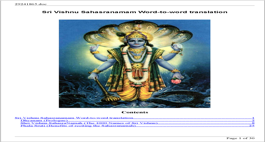 Sri Vishnu Sahasranamam Word To Word Translation Contents - Lord Vishnu (1200x630), Png Download
