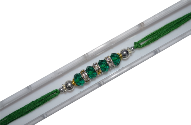 Silver Pearl And Green Moti Design Rakhi - Emerald (650x489), Png Download