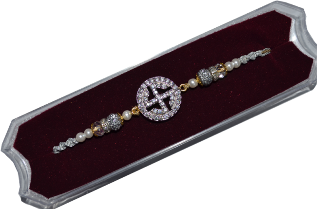 Silver Pearl Subh Design Rakhi - Bling-bling (650x489), Png Download