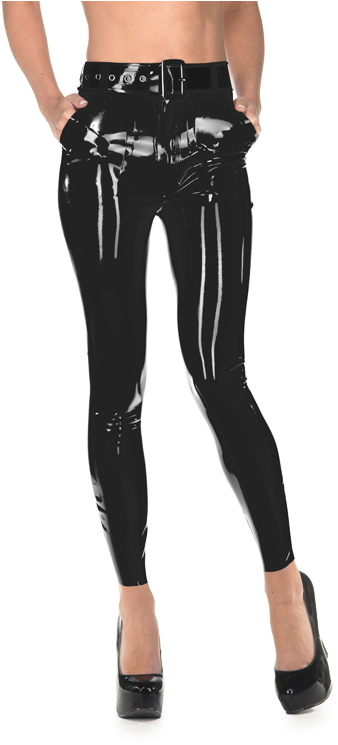 Janice Jeggings - High Waist Latex Pant Woman (576x744), Png Download