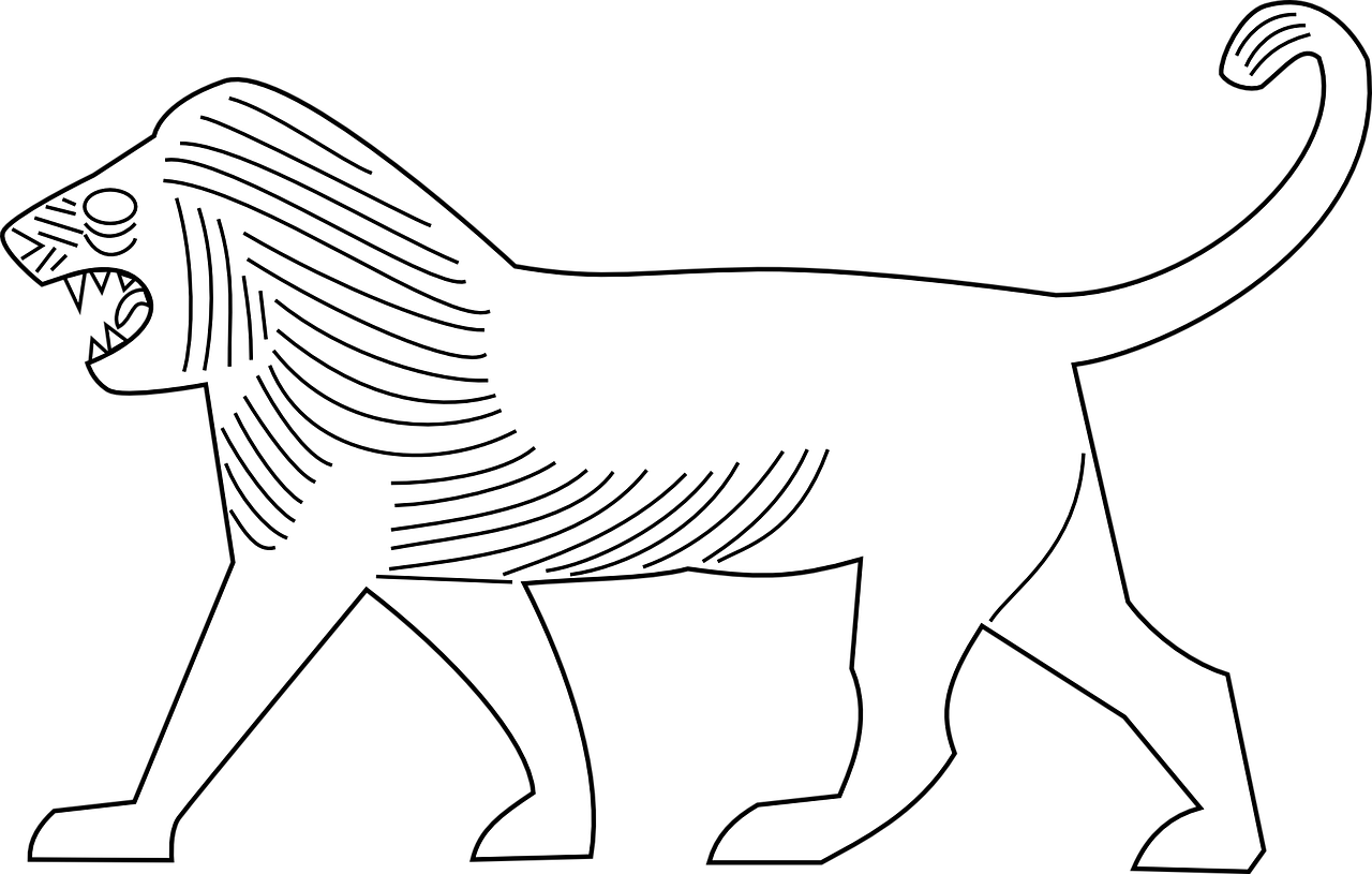 Lion Walking Animal - Lion Of Babylon Outline (1280x815), Png Download
