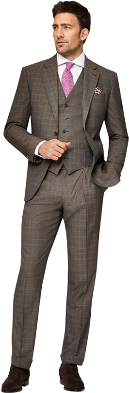 Dolzer Man Glencheck Dreiteil - Light Grey Blazer Black Shirt (400x854), Png Download