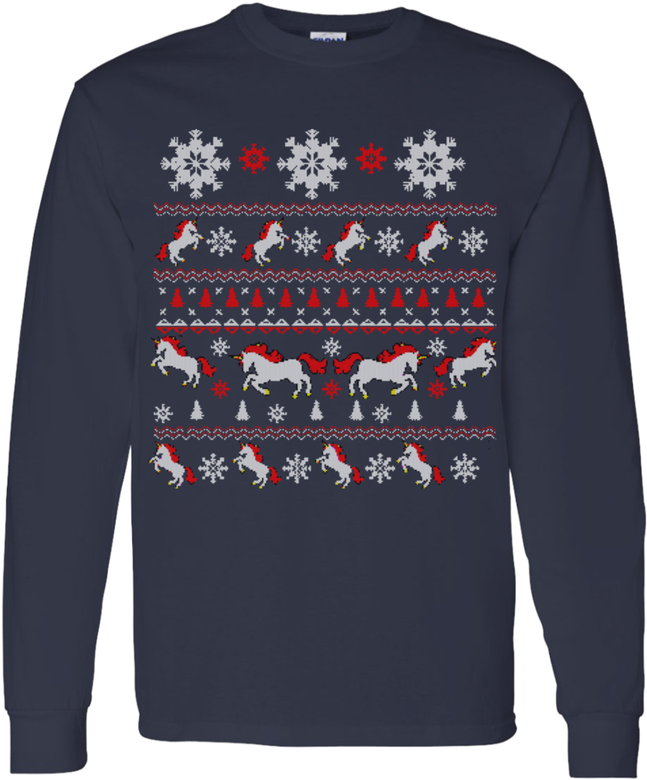 Holiday Unicorn Funny Ugly Christmas T Shirt - Crew Neck (1155x1155), Png Download