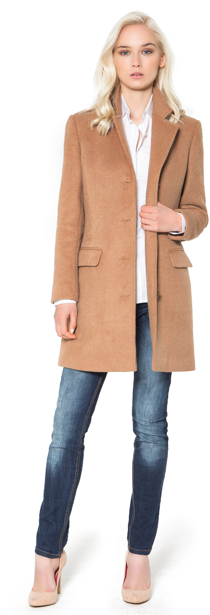 Woman Camel Wool Coat - Abrigo Paño Camel Mujer (483x1233), Png Download