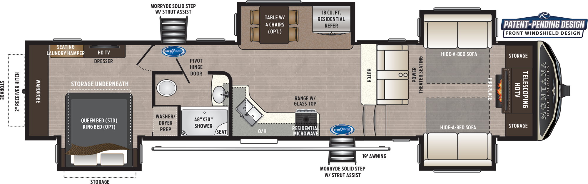 Floor Plan - Montana High Country 381th (2000x626), Png Download