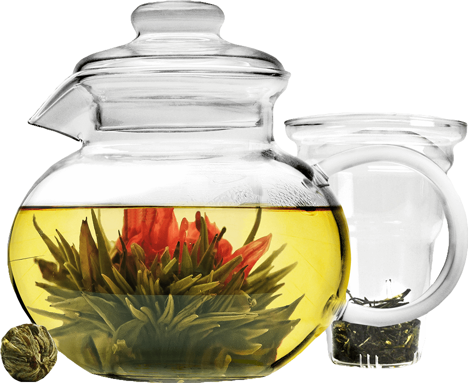 Blossom Teapot, Infuser And Tea Flowers - Green Tea Flower (1000x1000), Png Download