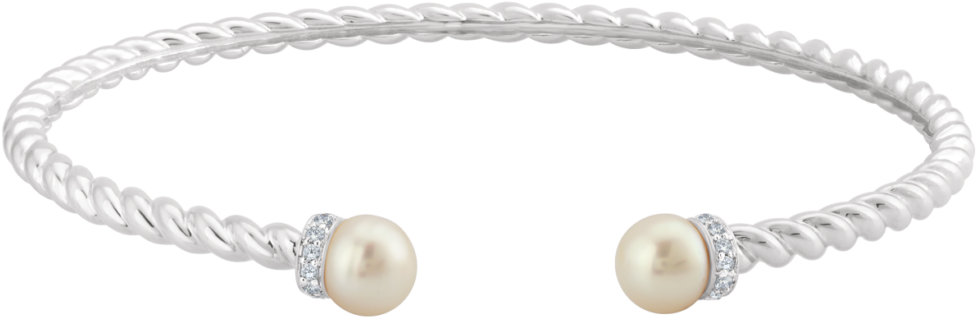 14k White Freshwater Cultured Pearl & 1/10 Ctw Diamond - Pearl (1024x362), Png Download
