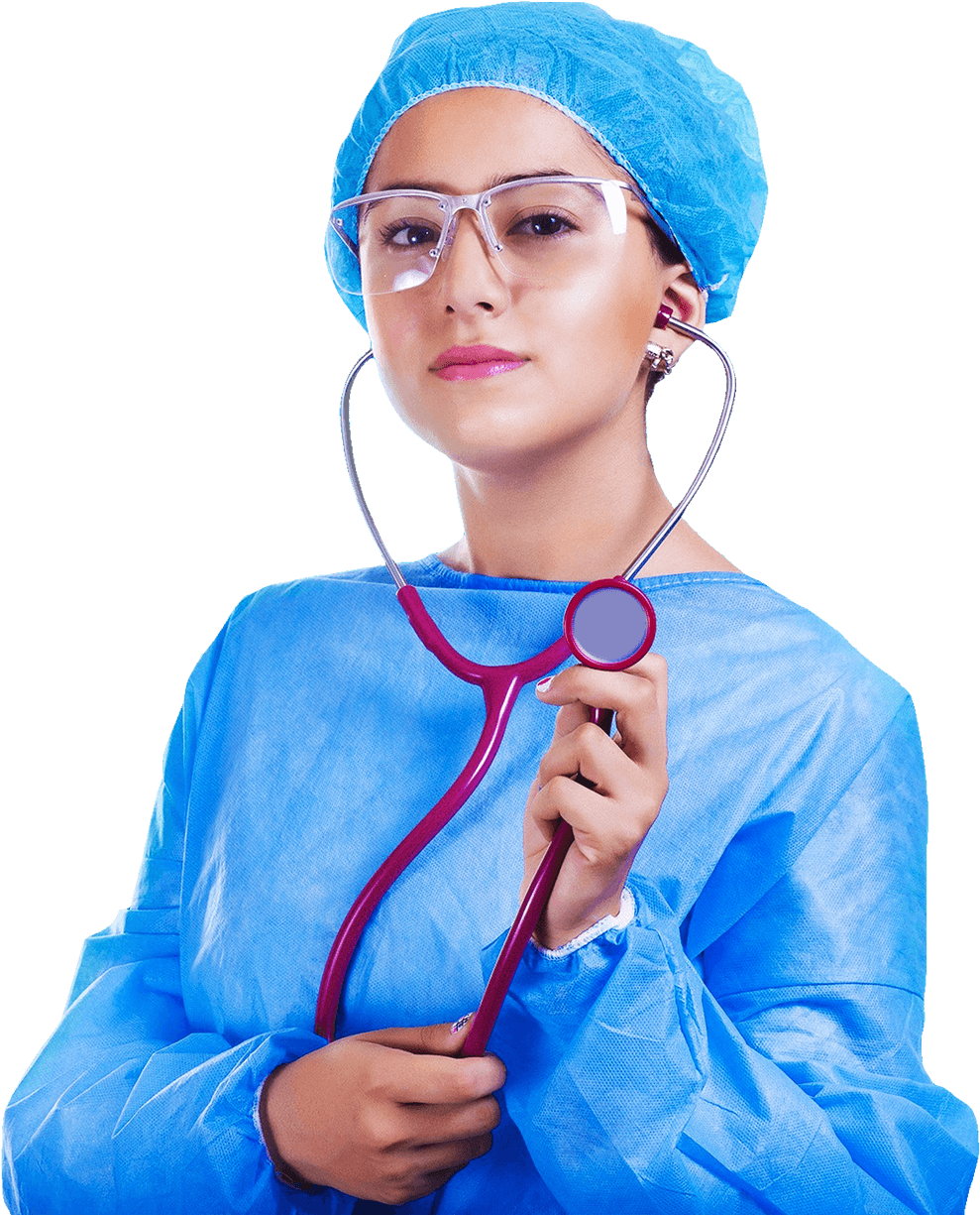 Doctor Wearing Blue Scrubs And Safety Glasses - Nursing (1000x1241), Png Download