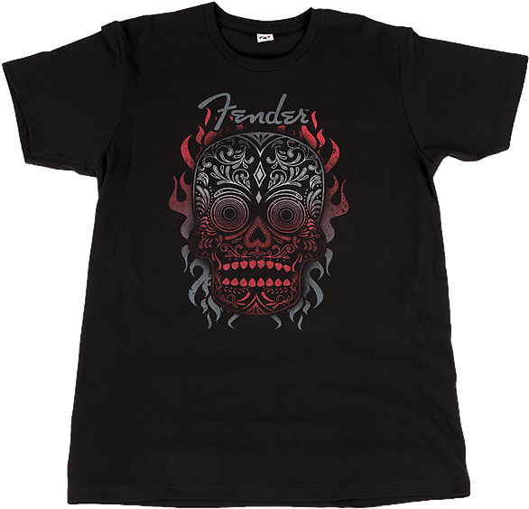 Fender Day Of The Dead Skull T-shirt Blk L - Illustration (600x600), Png Download