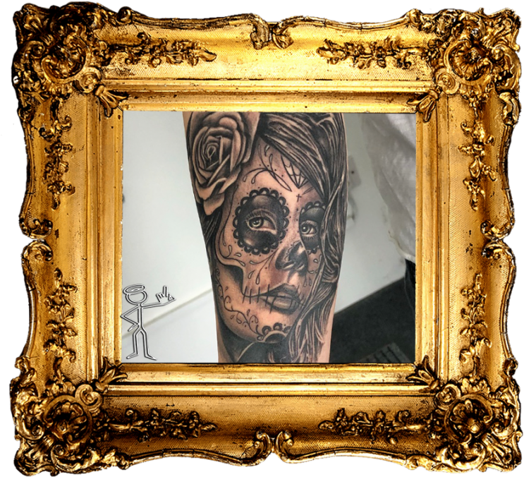 Day Of The Dead Woman Tattoo - Golden Picture Frame Transparent (1080x675), Png Download