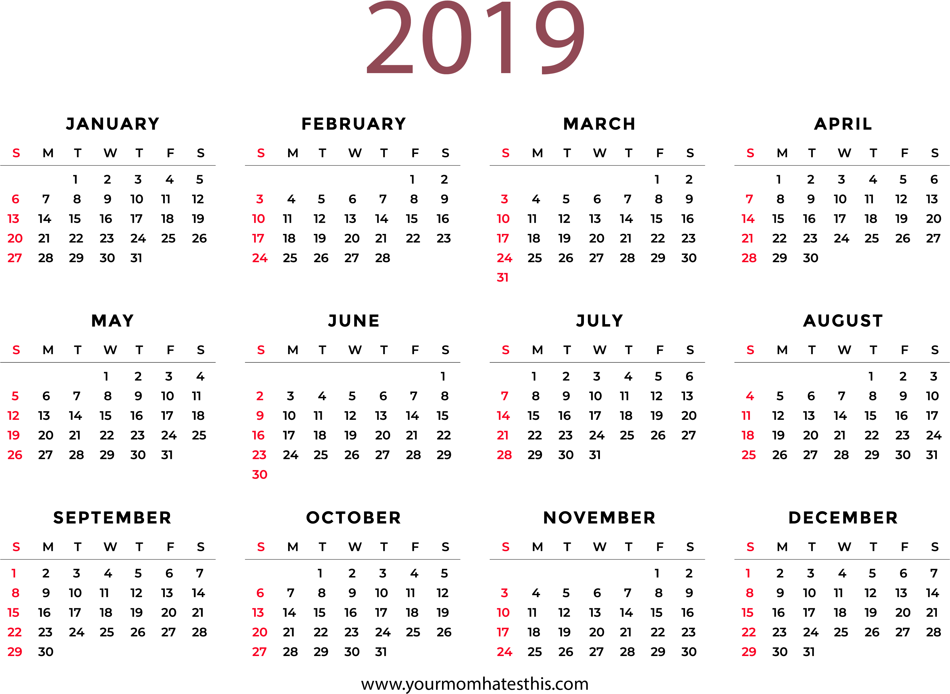 Printable - High Resolution Calendar 2019 Hd Png (3326x2499), Png Download
