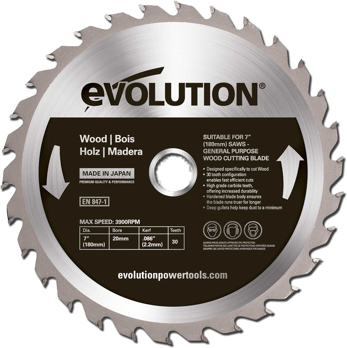 Evolution Industrial Wood Saw Blades - Evolution 255mm Blade Steel (1417x1417), Png Download