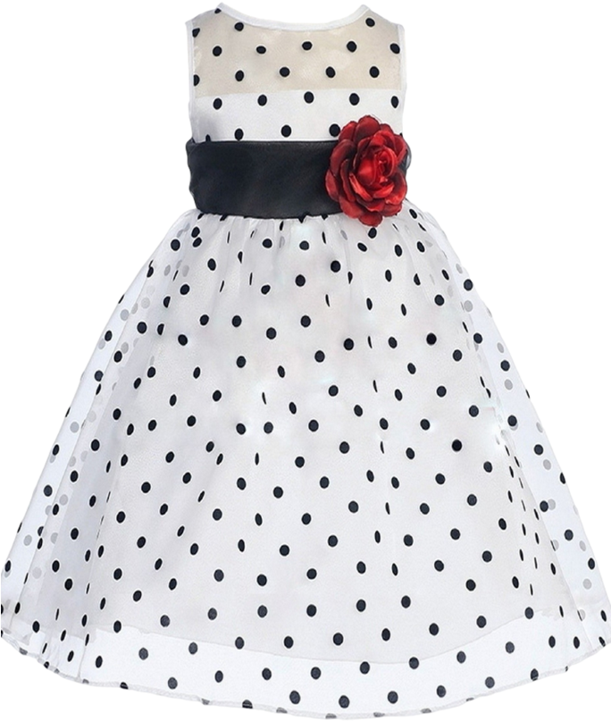 White Satin & Black Polka Dot Organza Baby Dress - Dress (683x1024), Png Download
