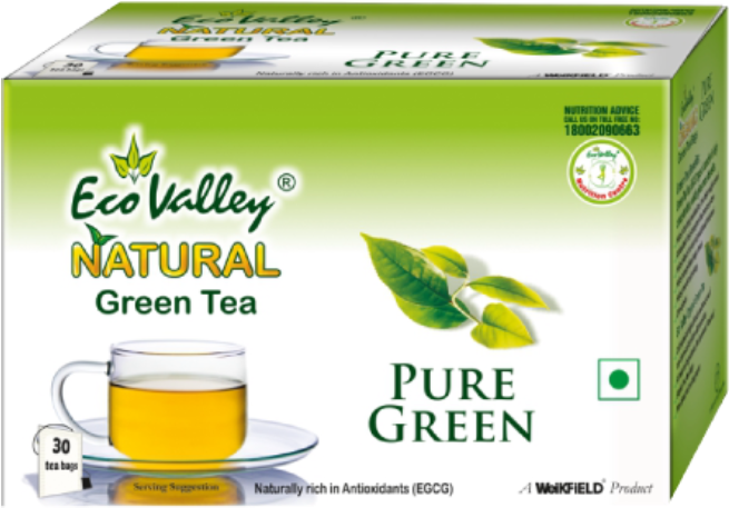 Natural Green Tea Pure Green - Eco Valley Green Tea Bags (980x1110), Png Download