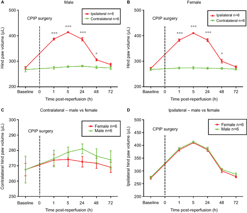 Hind Paw Volumes Of Male And Female Mice After Cpip - Diagram (850x732), Png Download