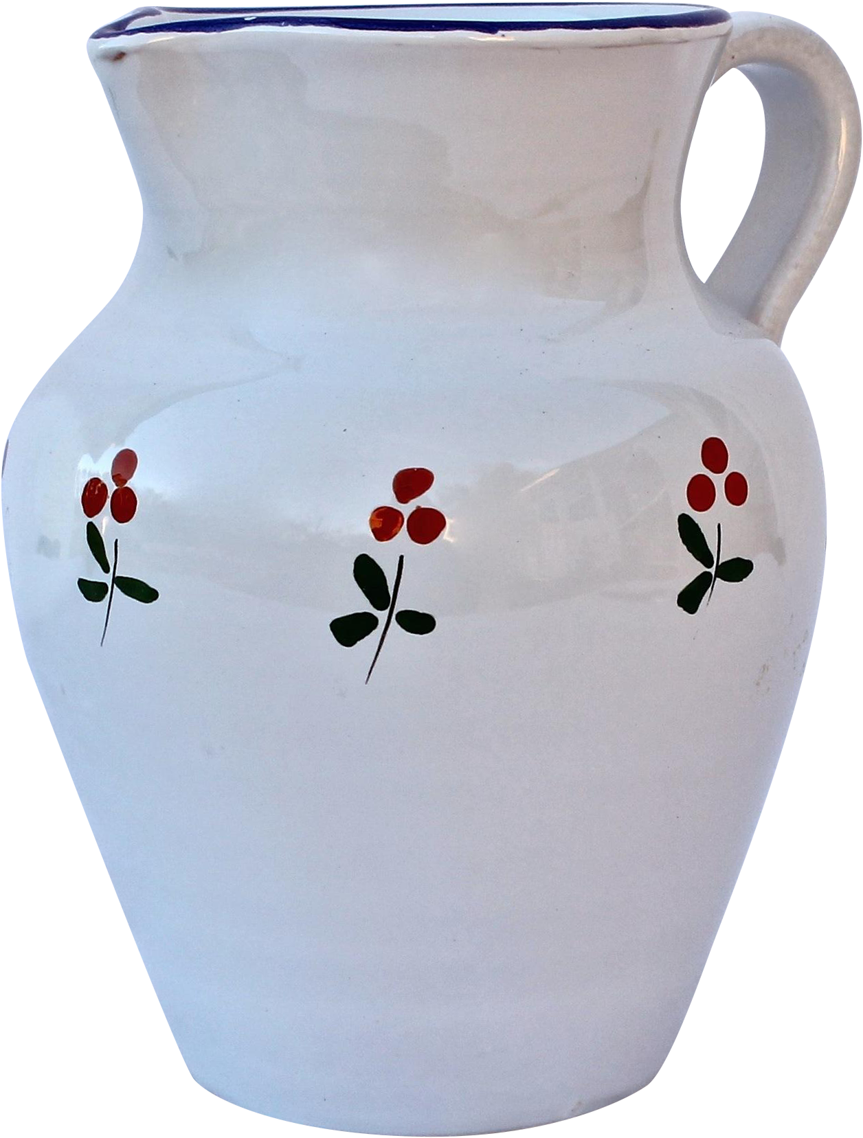 Medium Sized Milk Pitcher With Blue Rim And Cherries - Vase (1604x2052), Png Download
