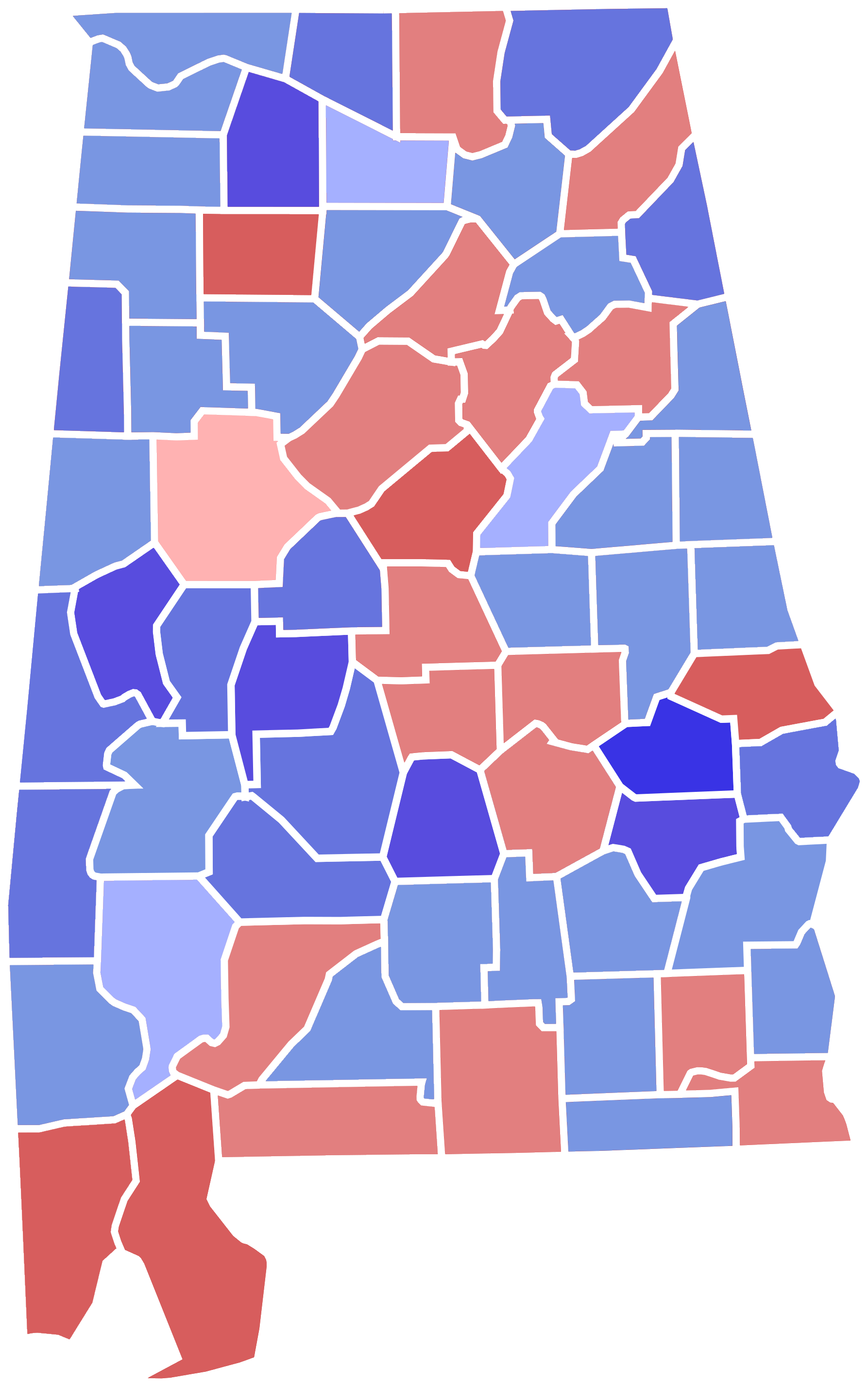 Alabama Senate Election Results By County, 1980 - Alabama Election (2000x3209), Png Download