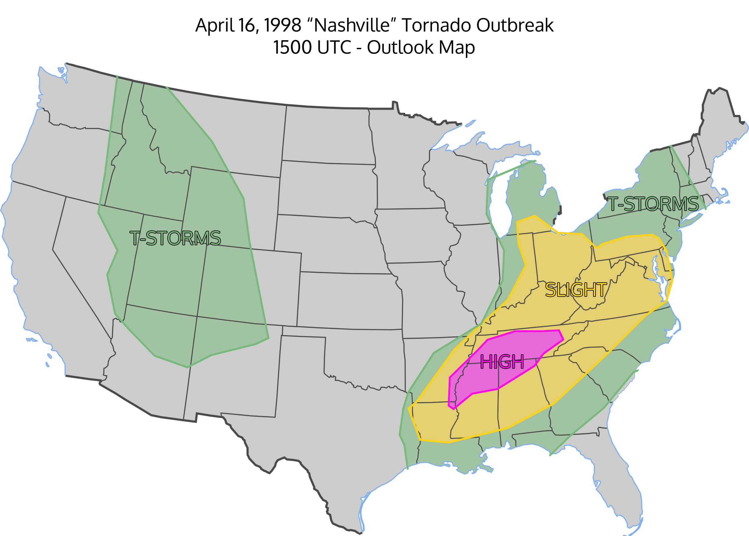 April 16, 1998 Severe Weather Outlook Map - Civil War Dakota Territory (2436x1743), Png Download