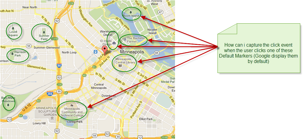 How Can I Capture The Click Event When A Default Marker/place - Map (1038x458), Png Download