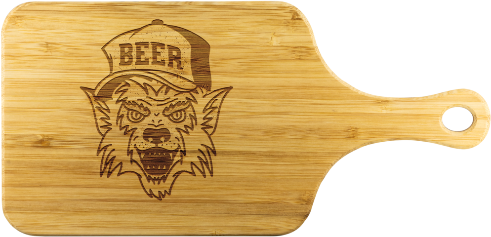 Werewolf Beer Hat Wooden Cutting Board With Handle - Cutting Board (1024x1024), Png Download