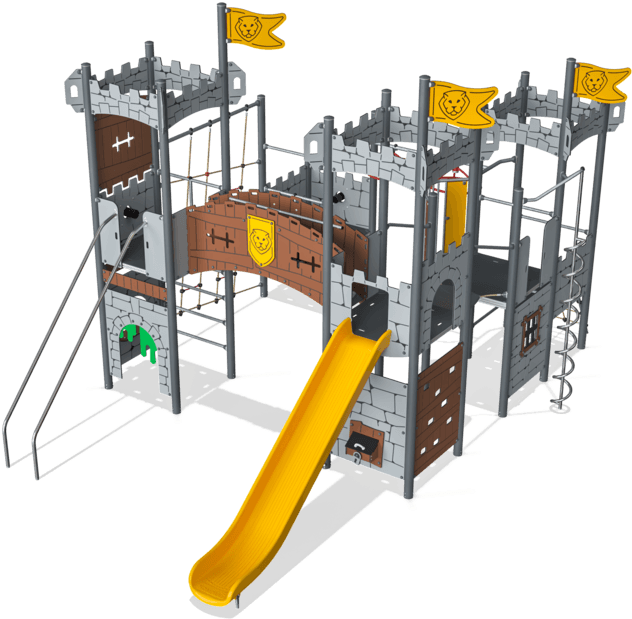 Castle Four Tower With Roof & Plastic Slide - Playground Slide (640x627), Png Download