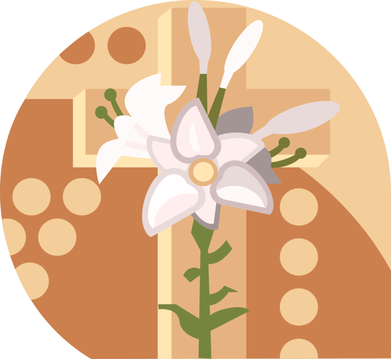 Vector Illustration Of Christian Crucifix Cross With - Easter Lilies Clip Art (761x700), Png Download