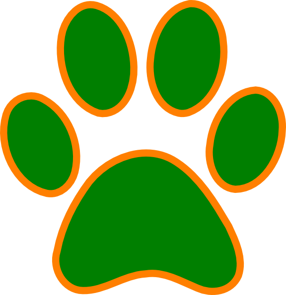 Green Paw Print Clip Art - Orange And Green Paw Print (576x595), Png Download