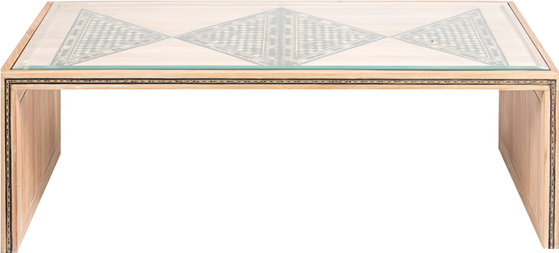 Wooden Table With Four Antique Plates In Mother Of - Coffee Table (883x956), Png Download