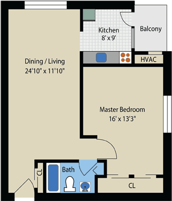 0 For The One Bedroom With Balcony Floor Plan - Floor Plan (640x480), Png Download