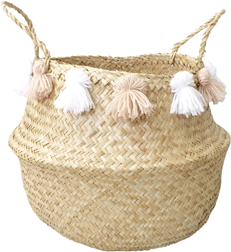 Tassel Dusty Pink And White Basket - Crochet (1024x1024), Png Download