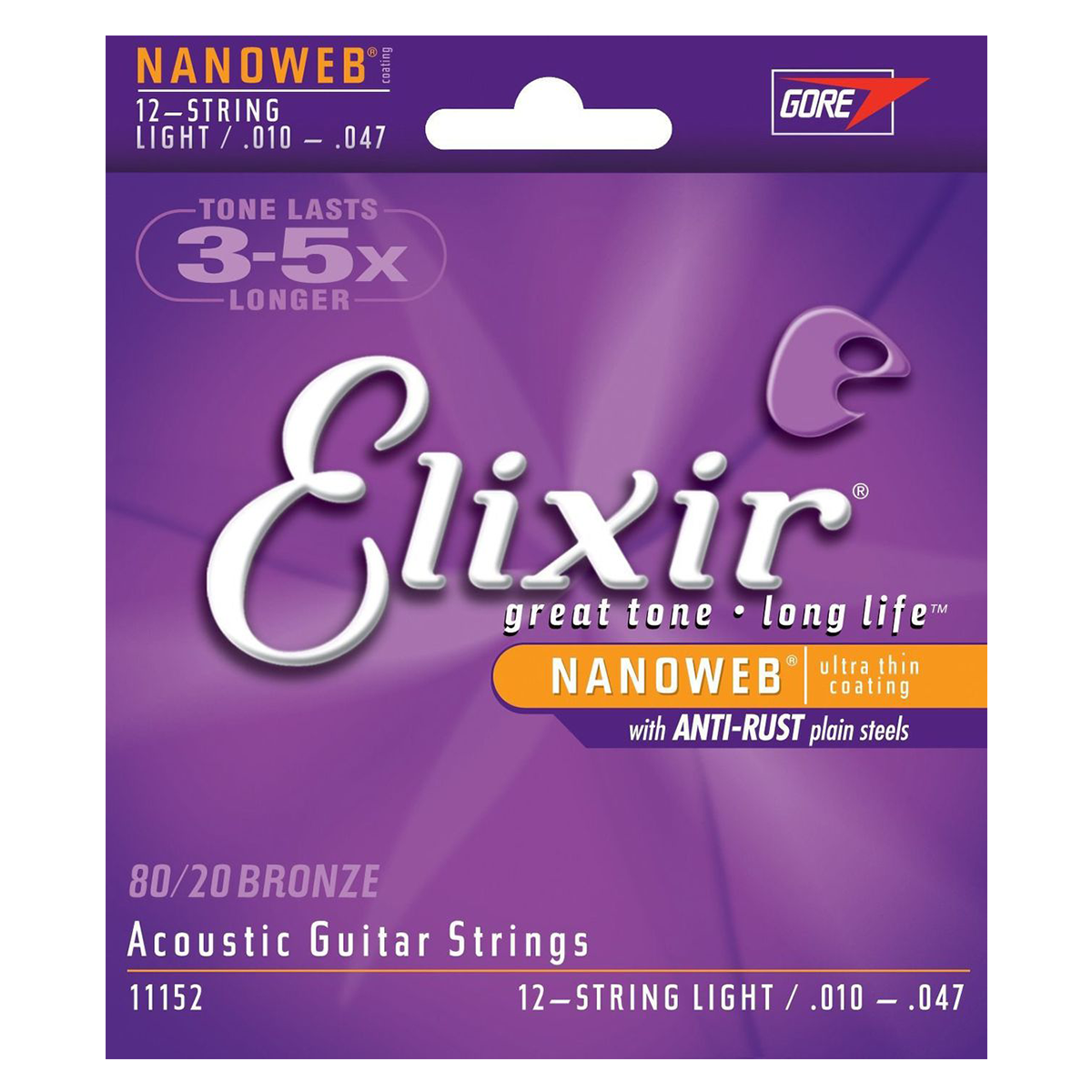 Elixir 11152 Nanoweb Coated 12 String 80/20 Acoustic - Elixir Strings (1200x1200), Png Download