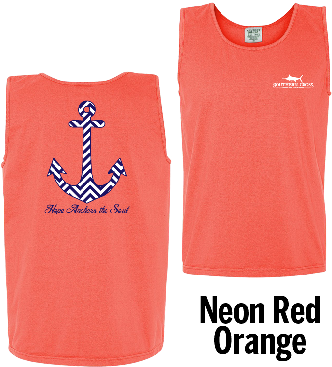 Chevron Hope Anchors Tank Top Neon Red Orange Large, - Active Tank (750x750), Png Download