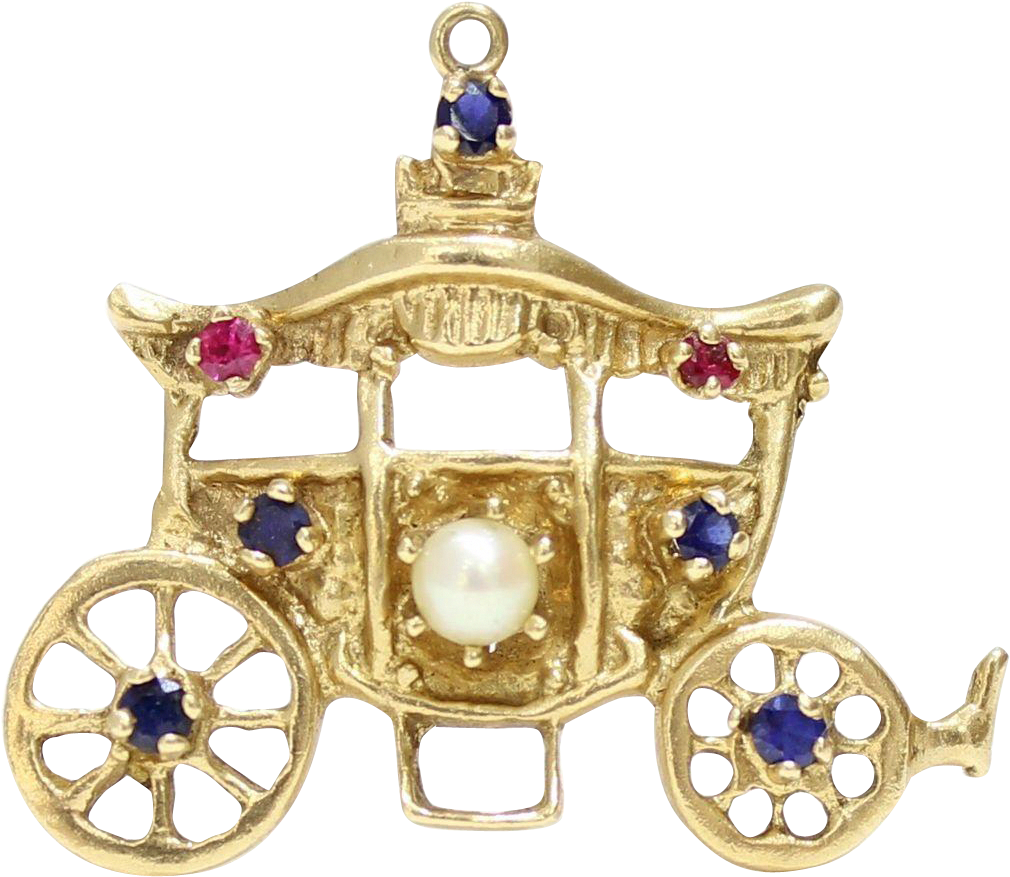 Vintage Cinderella Carriage 14k Gold Charm With Pearl, - Transparent Princess Carriage Png (1009x1009), Png Download