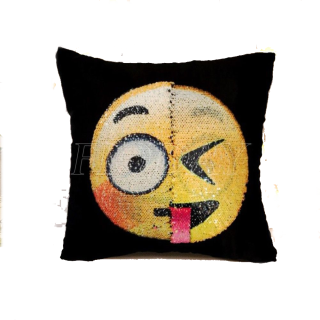 Emoji Flushed Face & Face With Stuck-out Tongue And - Almofada De Lantejoula Emoji (640x640), Png Download