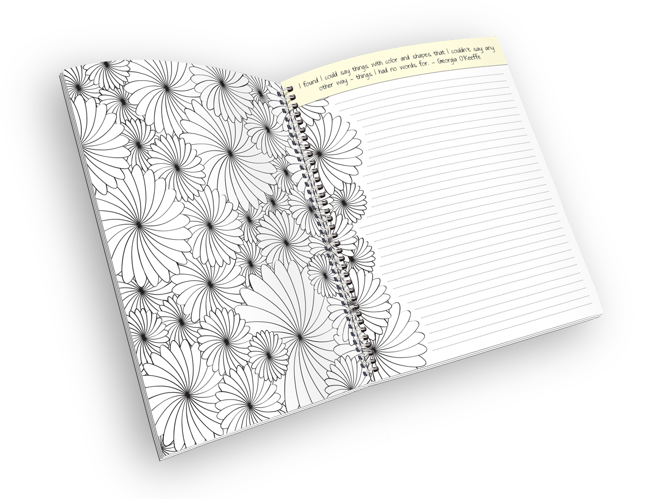 Open Spiral-bound Coloring Journal With A Flower Outline - Line Art (1334x1026), Png Download