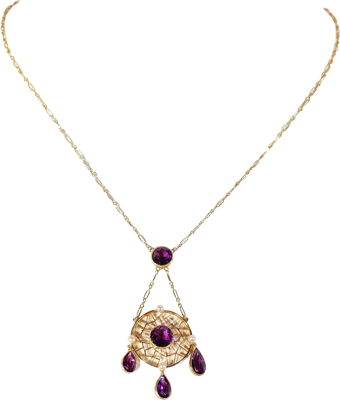 Antique Edwardian Amethyst Pearl Necklace - Diamond Gold Ruby Necklace (1365x1365), Png Download