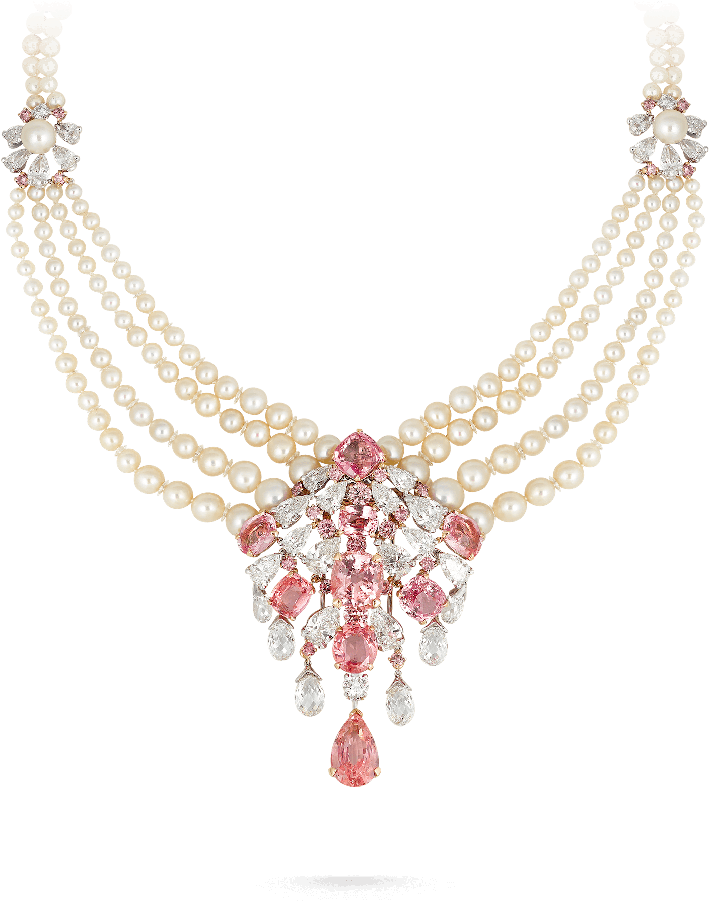 Padparadscha Sapphire And Pearl Necklace - Padparadscha Sapphire Ring High Jewelry (2000x1894), Png Download