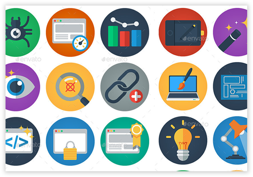 Flat Icons Set - Circle (880x615), Png Download