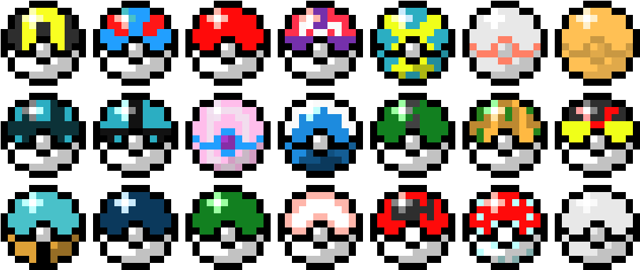 Pokeballs - Pixel Art Pokeball Avec Leur Nom (920x410), Png Download