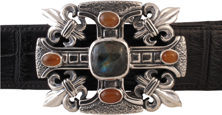 #1328 Gothic Cross, Fluer Di Lis Sterling Trophy Buckle - Bracelet (760x570), Png Download