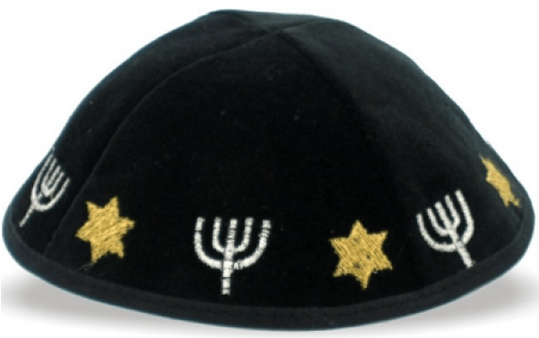 Black Velvet Kippah With Menorahs And Stars Of David - Kippah Transparent (600x800), Png Download