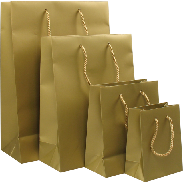 Bag, Art Paper, Deluxe Bag With Cord, - Gold Shopping Bags Png (640x640), Png Download