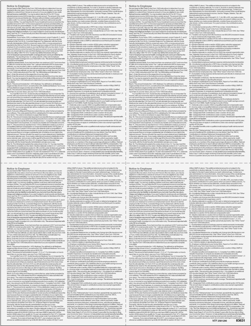4up Quad Blank Laser Paper W/ Instructions - 4 Up W2 Instructions (1160x1160), Png Download