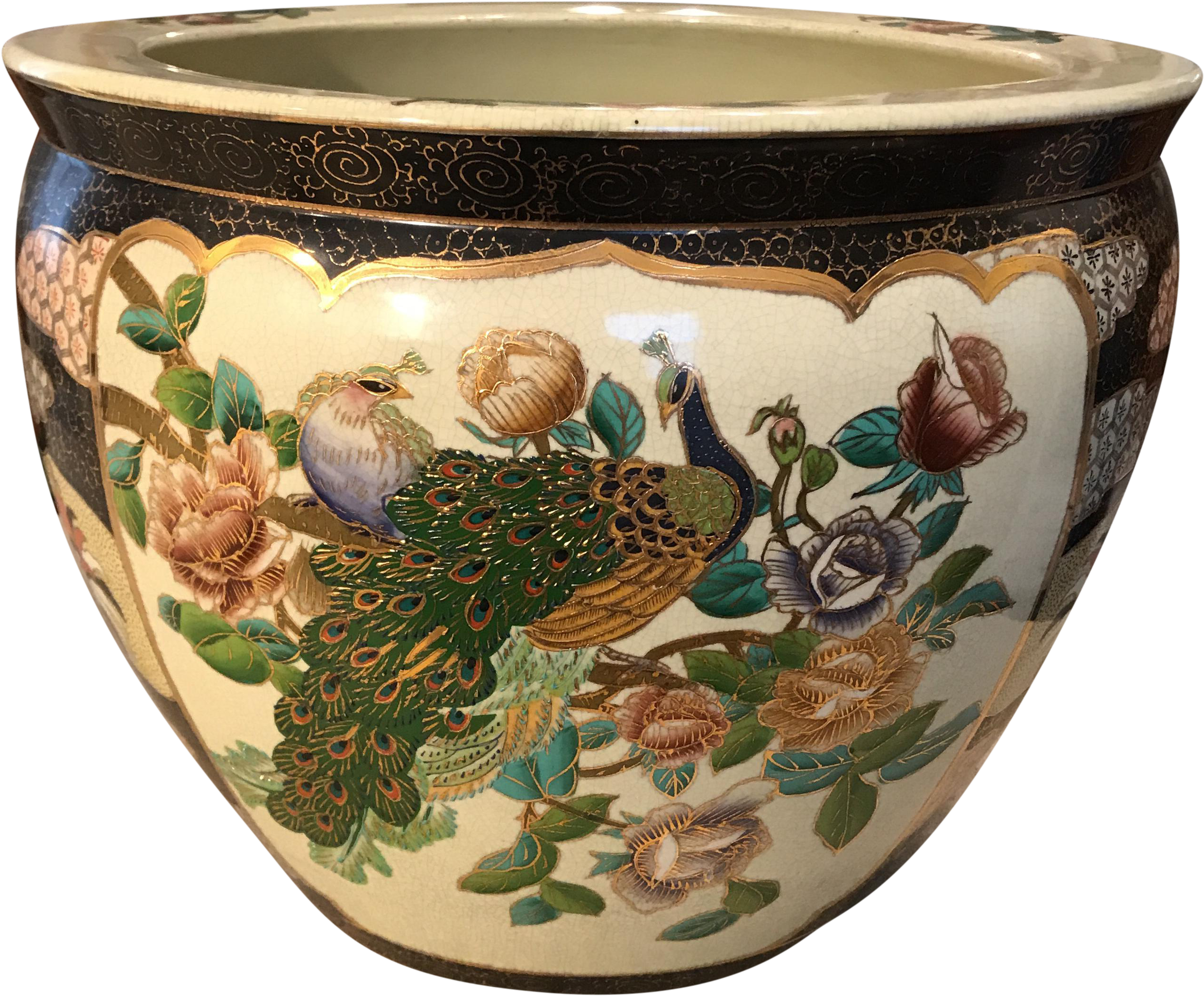 Chinese Fish Bowl Peacock Porcelain Planter - Porcelain (2822x2334), Png Download